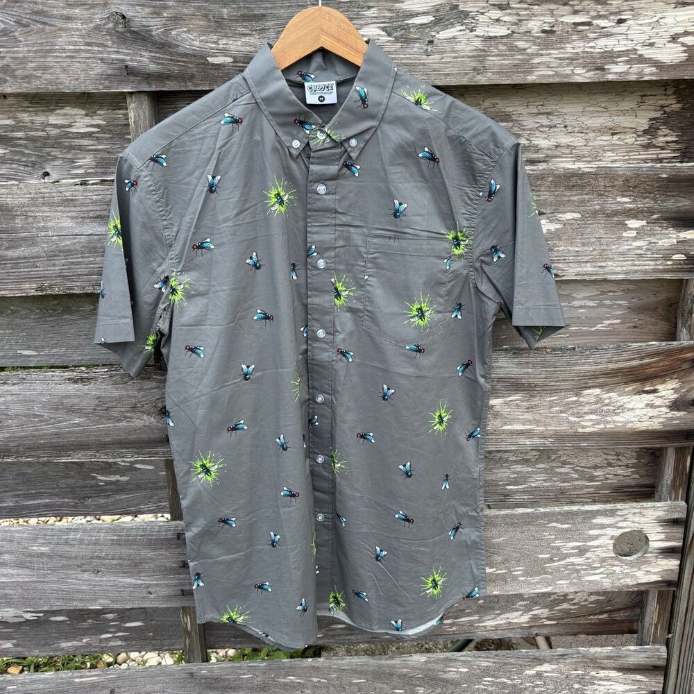 Creepy Co The Fly Buzz Off Button Up Shirt Mens Medium Gray Halloween Horror
